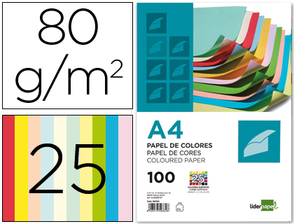 100h papel fotocopiadora Liderpapel A4 80g/m² 25 colores surtidos